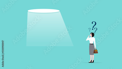 strategic direction of a business chooses the way for business growth decisions, think about strategy to achieve career success, businesswoman think about finding ways to get out into free space