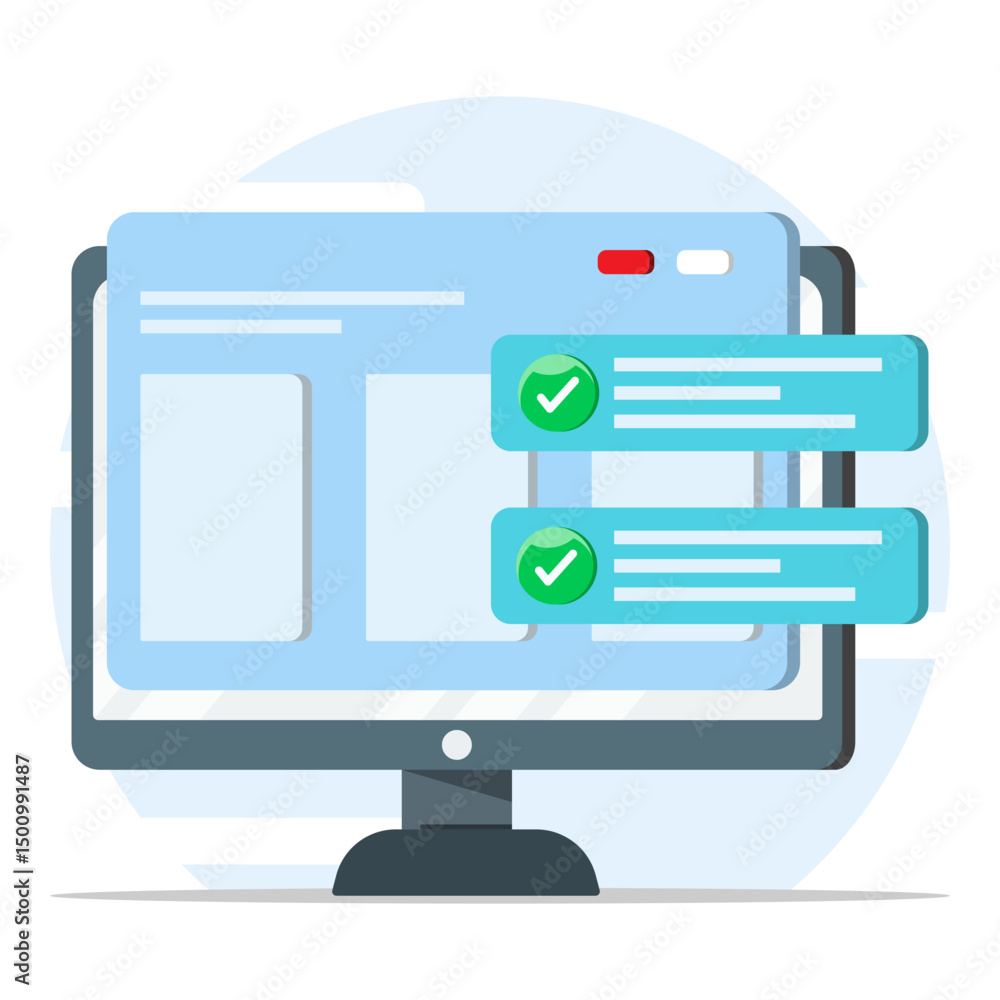 Website success notification concept. Web updated task list with check mark computer screen. Website success notification concept. Web updated task list with check mark computer screen.