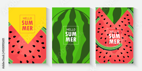 set of summer fruit in abstract poster, card, banner design, realistic juice pattern seamless background with fruits, lemon, watermelon, kiwi, cover template for brochure, flyer, and  restaurant use.