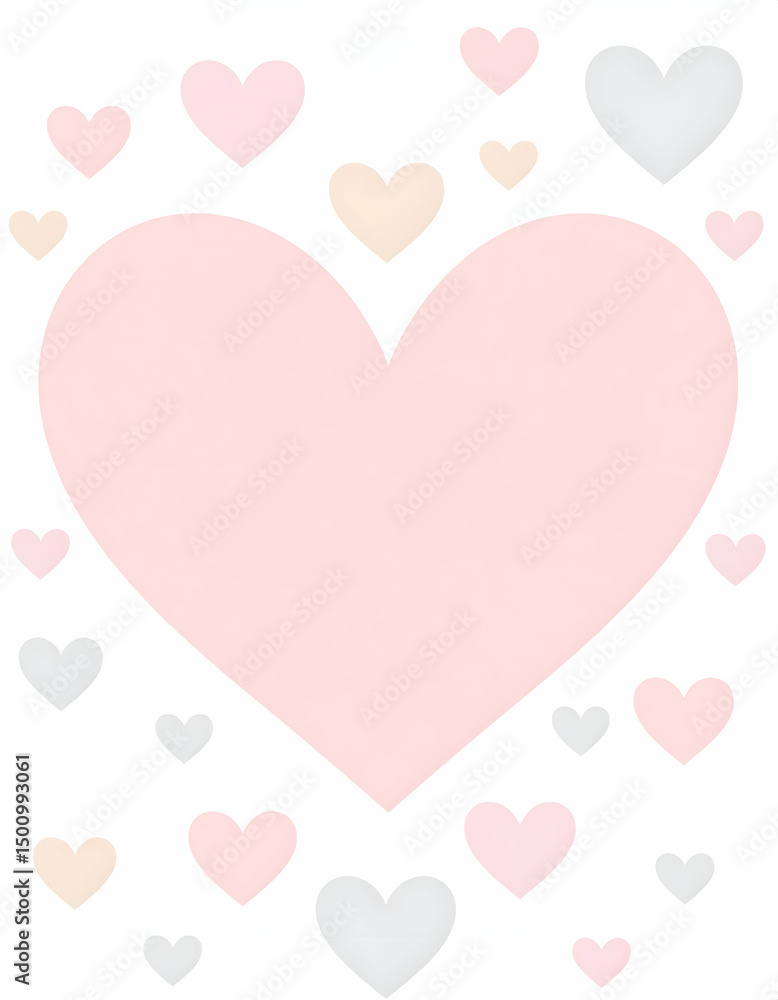Soft pastel heart pattern with a large pink heart surrounded by smaller white, cream, and blush hearts. Minimalist romantic design perfect for Valentine's, love-themed cards, or wedding graphics.
Soft pastel heart pattern with a large pink heart surrounded by smaller white, cream, and blush hearts. Minimalist romantic design perfect for Valentine's, love-themed cards, or wedding graphics.