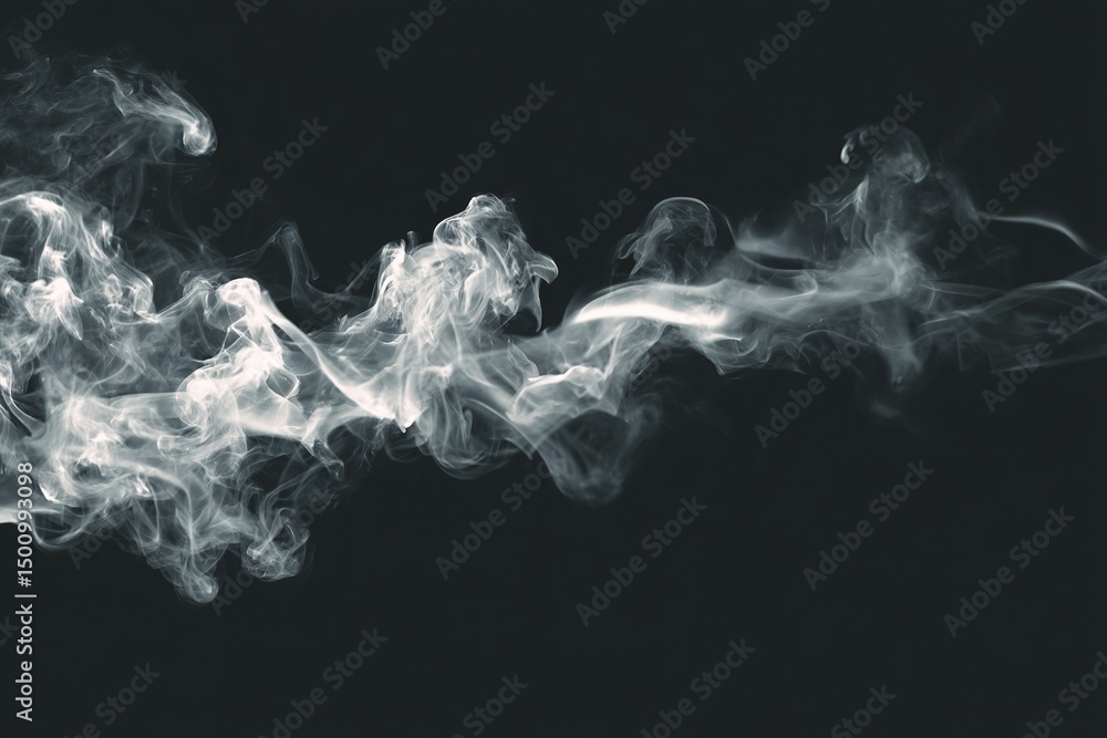 Fototapeta premium Minimalist white smoke plumes rise elegantly on a dark charcoal background, creating a high-resolution texture with a Zen aesthetic. Abstract natural elements create a tranquil, meditative atmosphere.