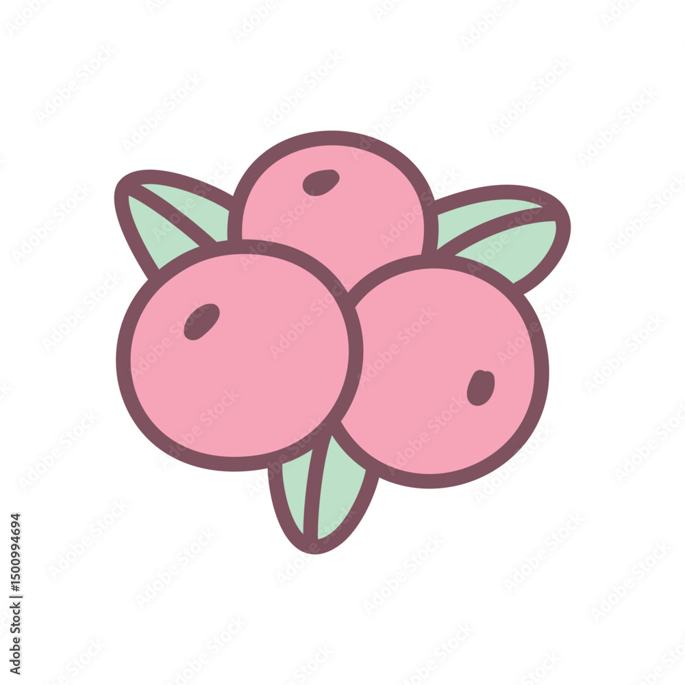 Cute cranberries icon. Hand drawn illustration of red berries with green leaves isolated on a white background. Kawaii sticker. Vector 10 EPS.
Cute cranberries icon. Hand drawn illustration of red berries with green leaves isolated on a white background. Kawaii sticker. Vector 10 EPS.