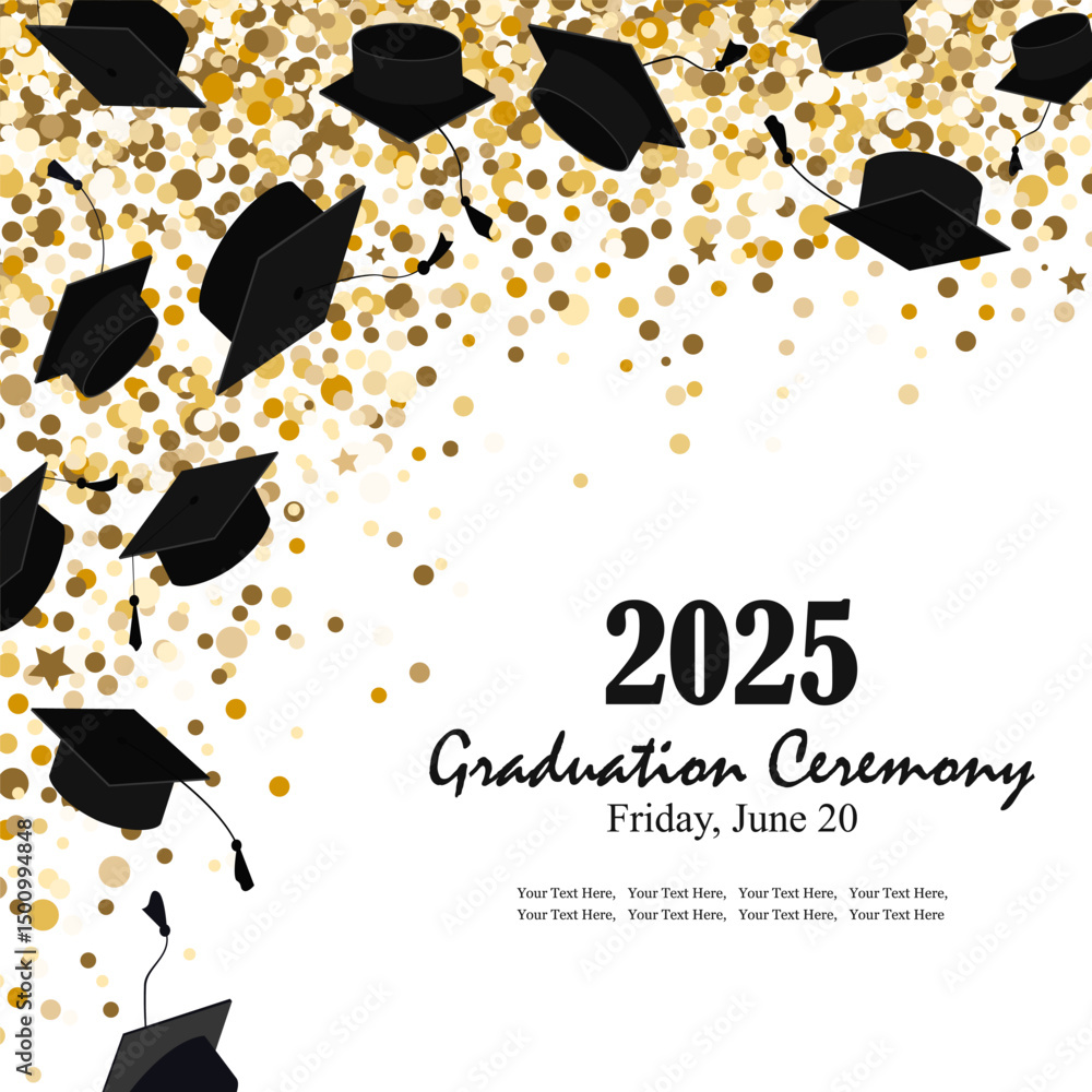 custom made wallpaper toronto digitalGraduation ceremony corner frame with graduate caps and gold confetti. Invitation card for grads party or other graduation celebration design. Vector illustration