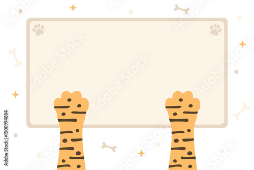 Cute cat or dog Paws Holding Blank Message Sign. Animal paws Holding Up Sign