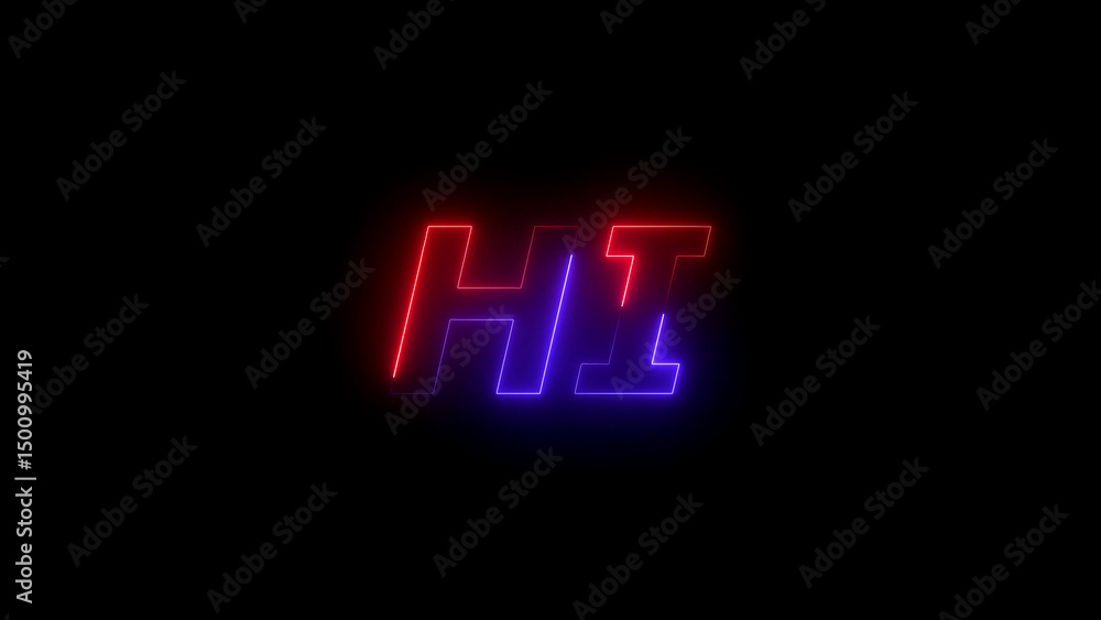 Neon illuminated hi text glowing red and blue on a black background Neon illuminated hi text glowing red and blue on a black background