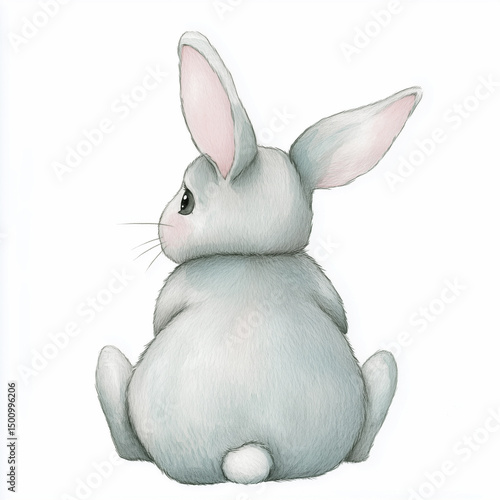 Cute bunny, simple watercolor, pale soft pink and pale soft turquoise tones. Perfect for children's illustration style 