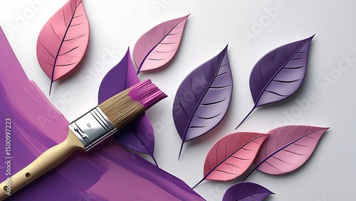 Artistic Paintbrush and Colorful Leaves Design