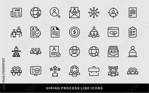 Hiring Process Line Icons. Recruitment, Job Application, Interview, Candidate Selection Vector Set