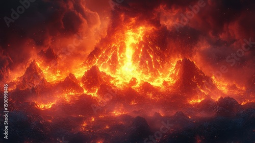 Wallpaper Mural Fiery peaks under ominous clouds, glowing with intense heat and destruction Torontodigital.ca