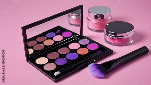 Pink and Purple Eyeshadow Palette with Makeup Brush and Jars