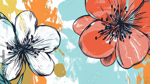 Abstact flower vector posters with hand drawn plants. Modern botanical illustrations for prints, flyers, banners