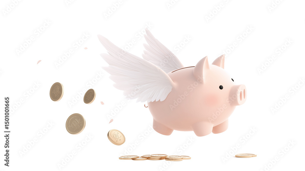 custom made wallpaper toronto digitalFlying piggy bank with wings and floating coins isolated on white
