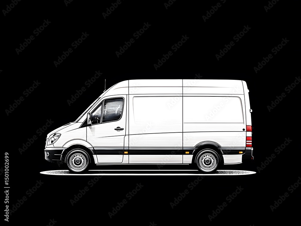 Delivery van illustration urban area graphic design minimalist style side view transport concept Delivery van illustration urban area graphic design minimalist style side view transport concept