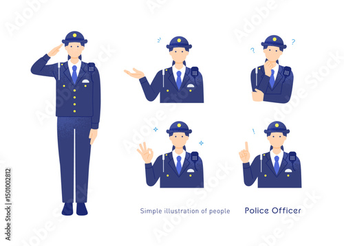 制服を着た女性警察官が敬礼 婦人警官のベクターイラストセット