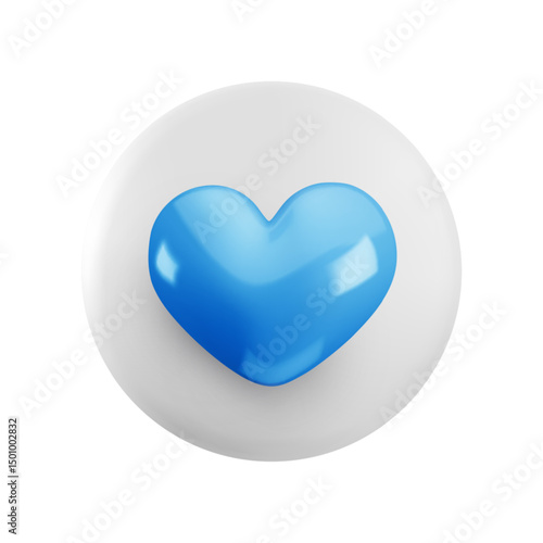 Vector cartoon minimal 3d white button with blue heart icon. Realistic render of circle like button sign, cute favorites symbol, comment in social media, like counter concept, love message for app.