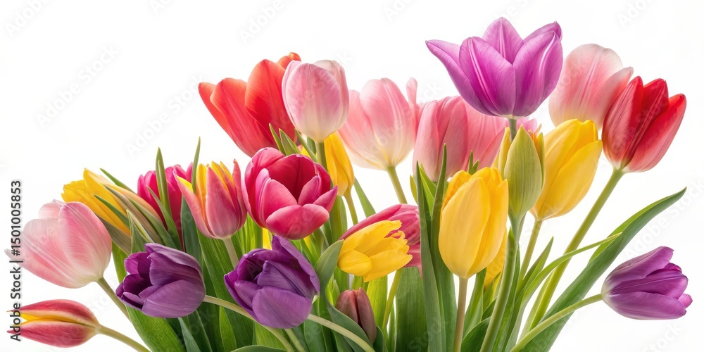 Naklejka premium Vibrant Colorful Tulip Bouquet, Spring Flowers, Floral Photography Tulip, Bouquet