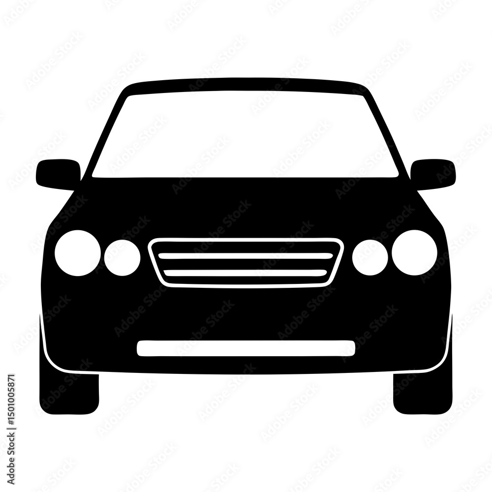 Simple Black Silhouette of a Car Front View Simple Black Silhouette of a Car Front View