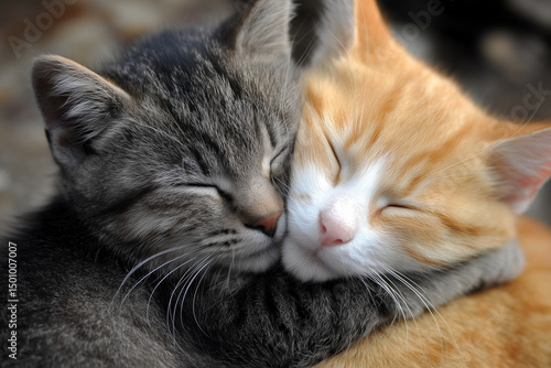 Wallpaper Mural Two kittens hugging while sleeping on blanket Torontodigital.ca