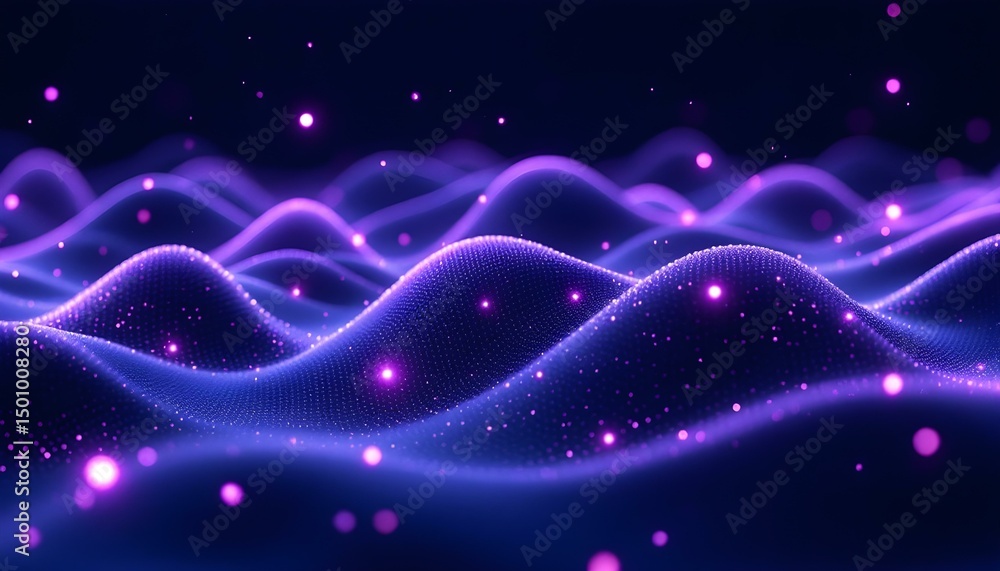 Obraz premium 3D digital waveforms with glowing particles and circuits, abstract technology background with depth and motion .