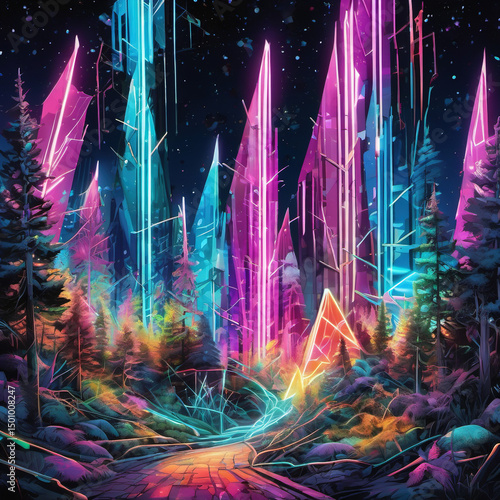 Light-Painting Video of Crystalline Forest in Graffiti Style for SD Art Generation