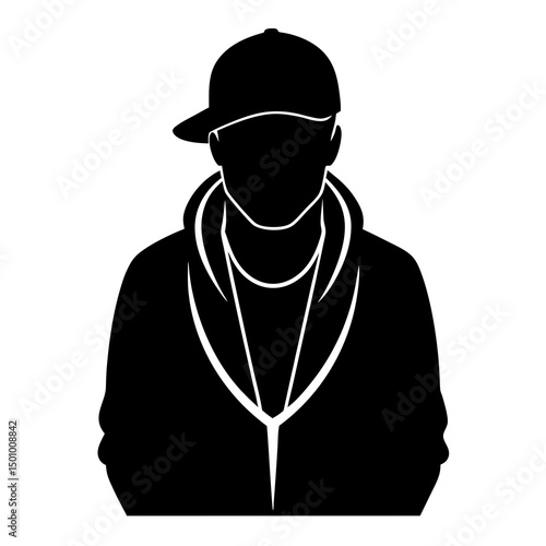 Faceless Silhouette of a Young Man in a Hoodie and Cap