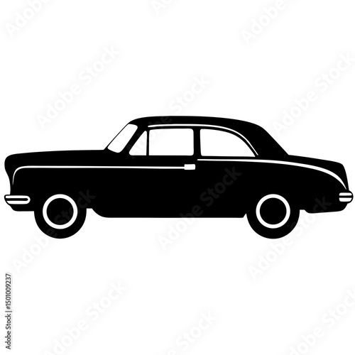 Classic Vintage Car Silhouette Side View Illustration