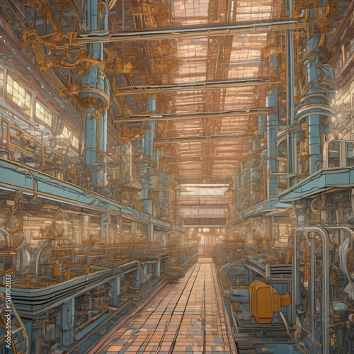 Cinemagraph Art of AI-Controlled Factory in Embroidery Style for SD Prompt