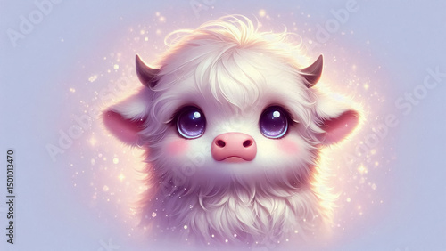 Adorable Fluffy White Calf Illustration Cute Baby Cow Digital Art