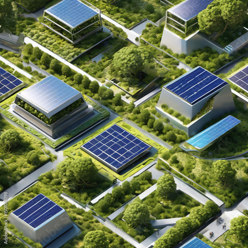 Geometric Shapes Solar Punk Park with Metal Engraving: A Futuristic Vision