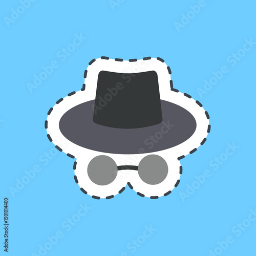 Cutting line sticker incognito mode. Internet network elements.