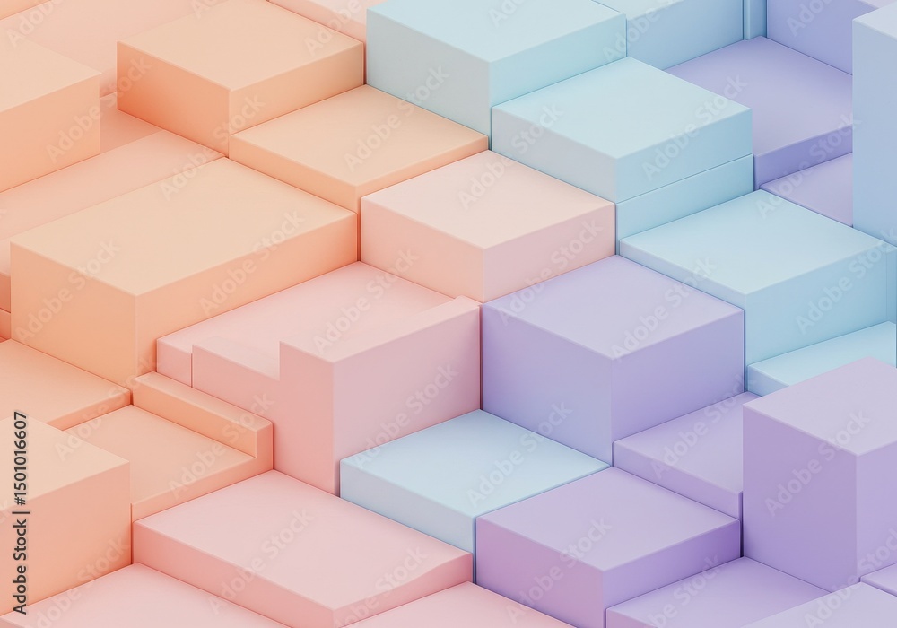 Fototapeta premium Abstract 3D Geometric Blocks Patterned In Pastel Colors Forming Staircase