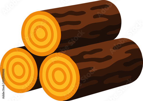 Stacked Firewood Flat Vector Icon for Camping Apps, Survival Guides, and Outdoor Adventure Infographics in Earthy Browns and Yellow Tones
