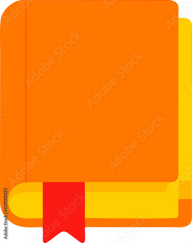 Orange Hardcover Book Flat Vector Icon with Red Bookmark for Educational Apps, E-Libraries, and Learning Platforms Targeting Students in a Warm Minimal Color Scheme