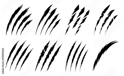 Set of black claw marks scratch marks isolated on white background