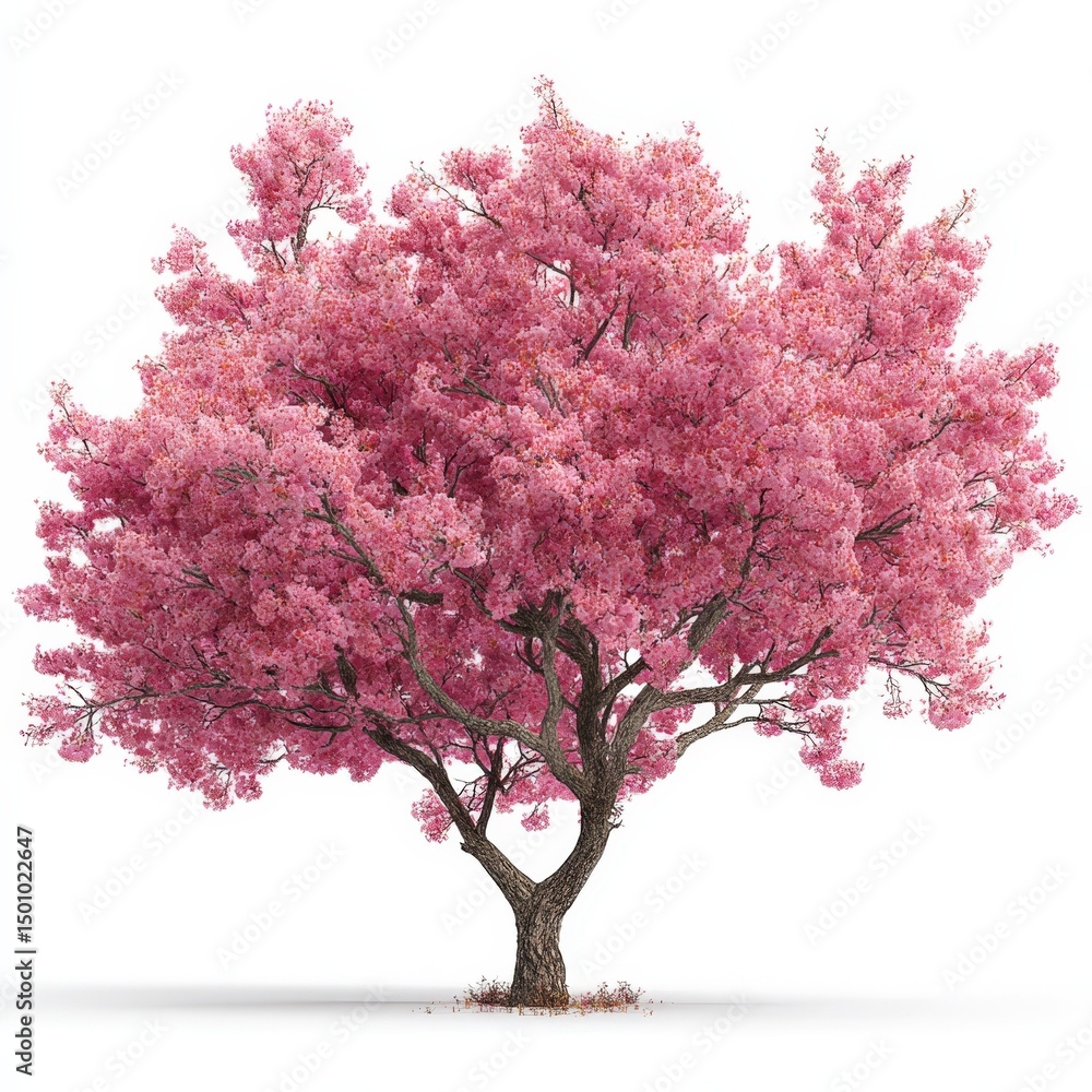 Obraz premium Beautiful Pink Cherry Blossom Tree Isolated on White Background Perfect for Spring Designs and Nature Projects
