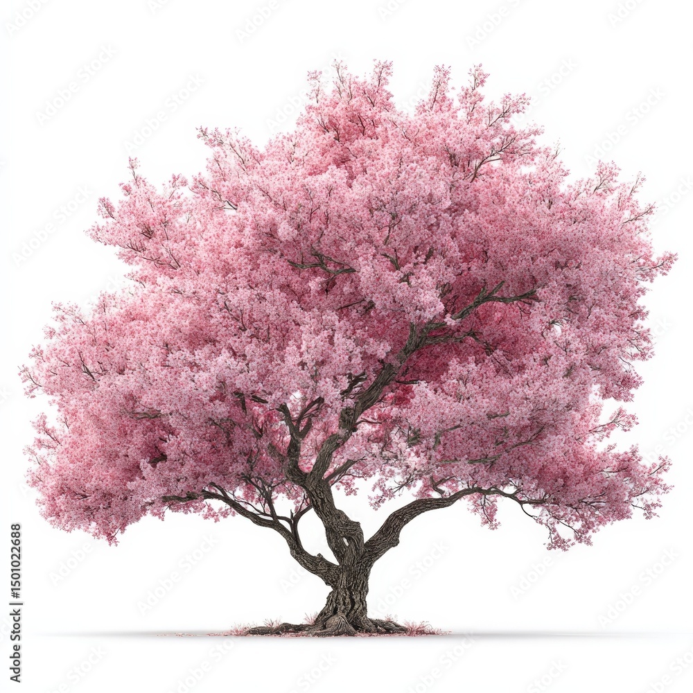 Obraz premium Beautiful Pink Cherry Blossom Tree Isolated on White Background Perfect for Spring Designs and Nature Projects