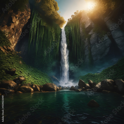 Anamorphic Cinema Shot of Chromatic Waterfall in Dark Academia Style for SD Prompt