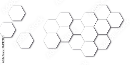 Abstract white and gray hexagon technology lines background. Abstract white and grey color hexagonal geometric background with copy space. Abstract white lines background.	