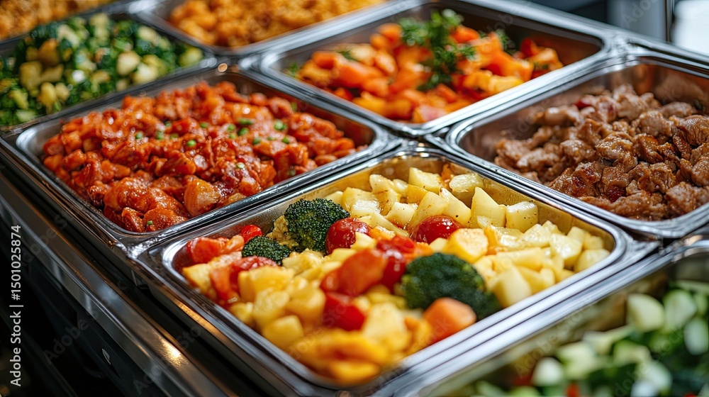 Exquisite Meat and Vegetable Dishes at Buffets Representing Gourmet Cuisine High-End Catering and Food Presentation for Events Banquets and Luxury Dining Services Exquisite Meat and Vegetable Dishes at Buffets Representing Gourmet Cuisine High-End Catering and Food Presentation for Events Banquets and Luxury Dining Services