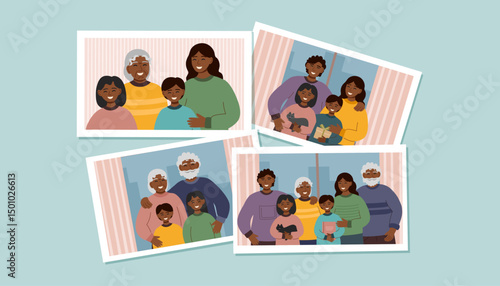 Set of family photos. Family, generations and memories concepts. Vector background in flat style.