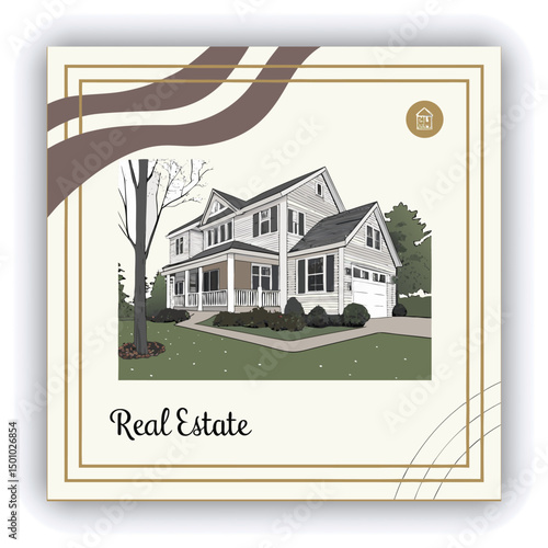 Engage your audience with our stunning real estate house social media post or square template, designed to captivate and attract potential buyers with its eye catching visuals and compelling content