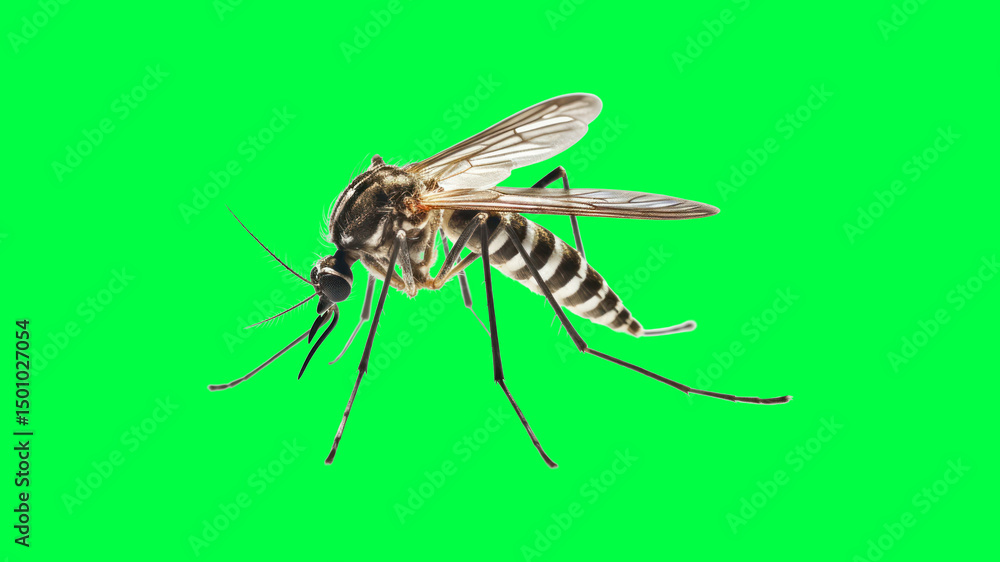 Fototapeta premium Mosquito isolated vibrant green background