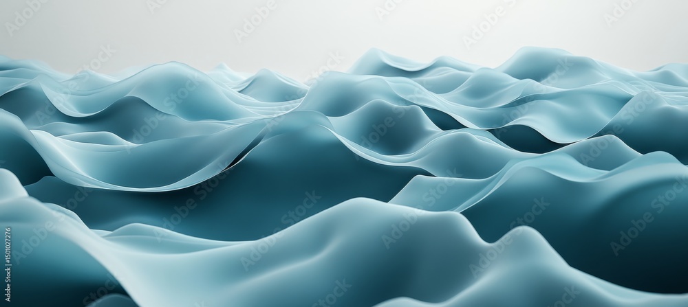 Obraz premium Abstract Wavy Flowing Background, Light Blue Vivid Velvet Fluid Dynamic Shape with Waves