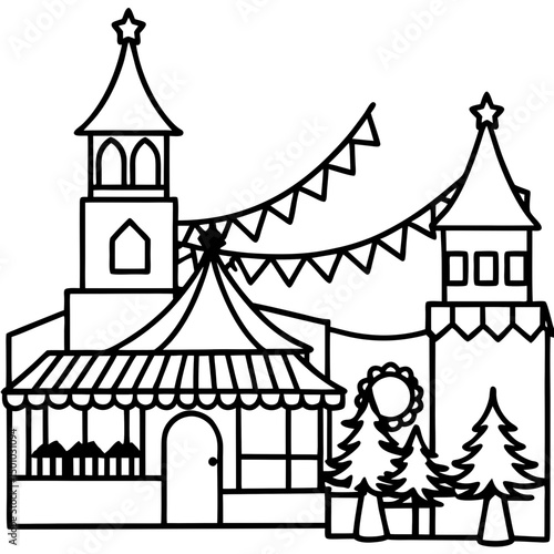 Simple German Christmas Market Vector on White 