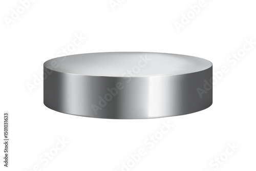 Round silver podium, isolated on white background. Can be used for product demonstration. Realistic vector illustration.