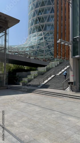 entrance steps to Piazza Gae Aulenti in the Porta Nuova district of Milan