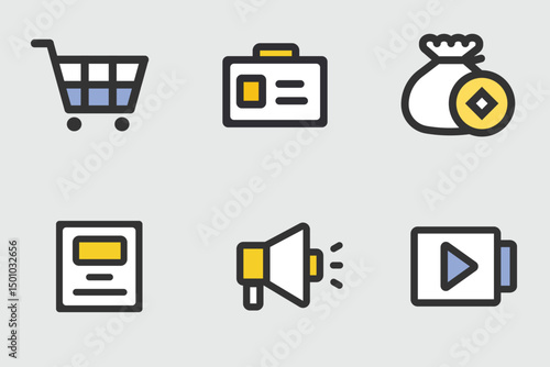 Shopping and Media Web Icon Set for Business and Mobile Use