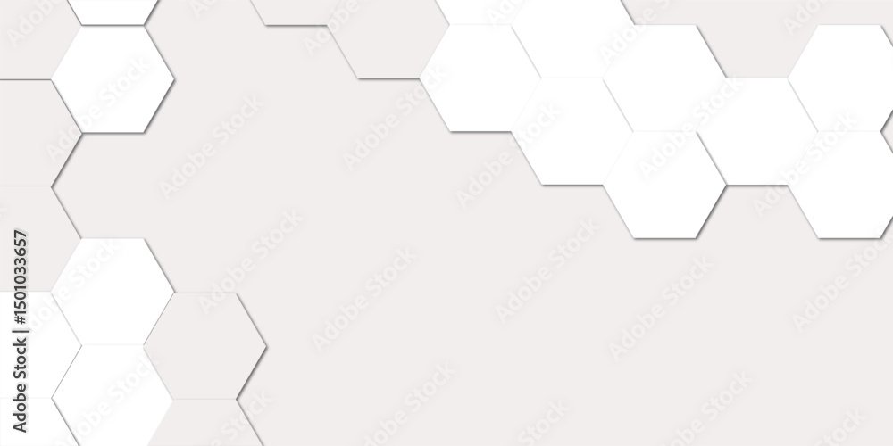 Obraz premium Abstract geometric white honeycomb hexagon 3d effect pattern with shadow seamless texture background.