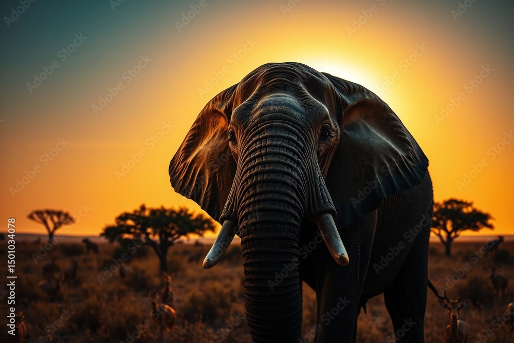 Fototapeta premium elephant at sunset