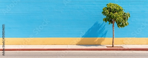 Tree against colorful wall urban nature scene exterior architecture background